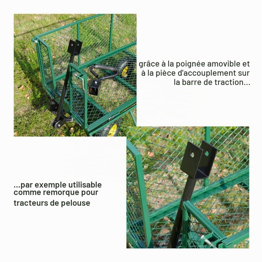 Georges Chariot de jardin, pour le transport, charge maximale : 550 kg, avec pneus pneumatiques et bâche intérieure amovible