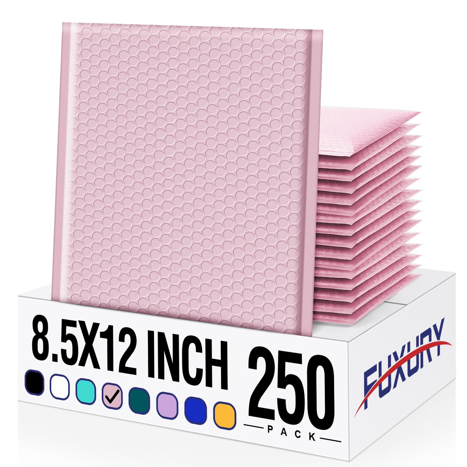 Fuxury Bubble Mailer 8.5x12 250 Pack,Light Pink#2 Poly Bubble Mailers,Self Seal Padded Envelopes,Waterproof Bubble Mailing Envelopes,Cushioning