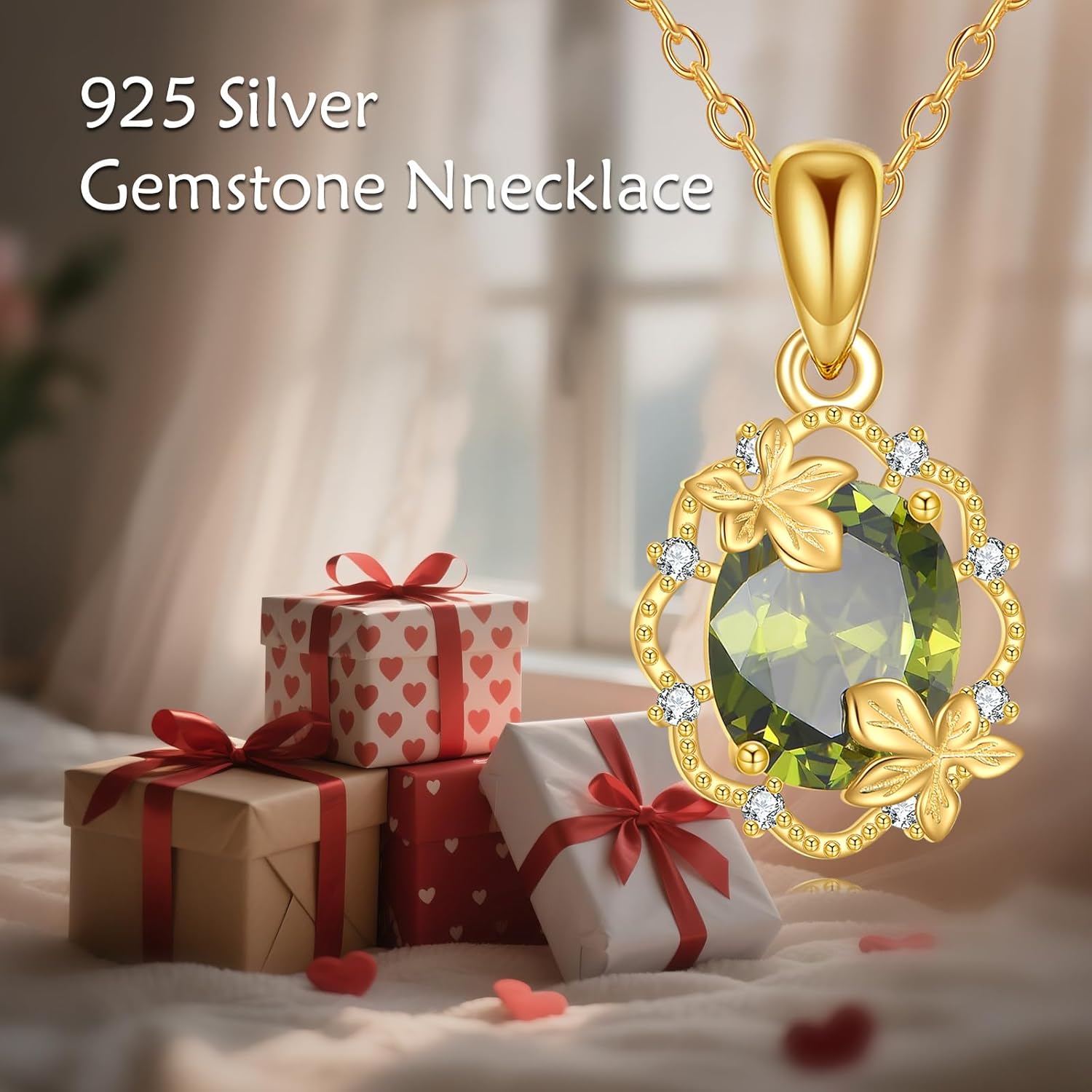 925 Sterling Silver Oval Cut Cubic Zirconia Necklace for Women, Natural Diamond 11×9mm Olive Green CZ Leaf Pendant Necklace, August Birthstone Jewelry Gift Anniversary Birthday for Wife Girlfriend 18 "+2 " - Image 6