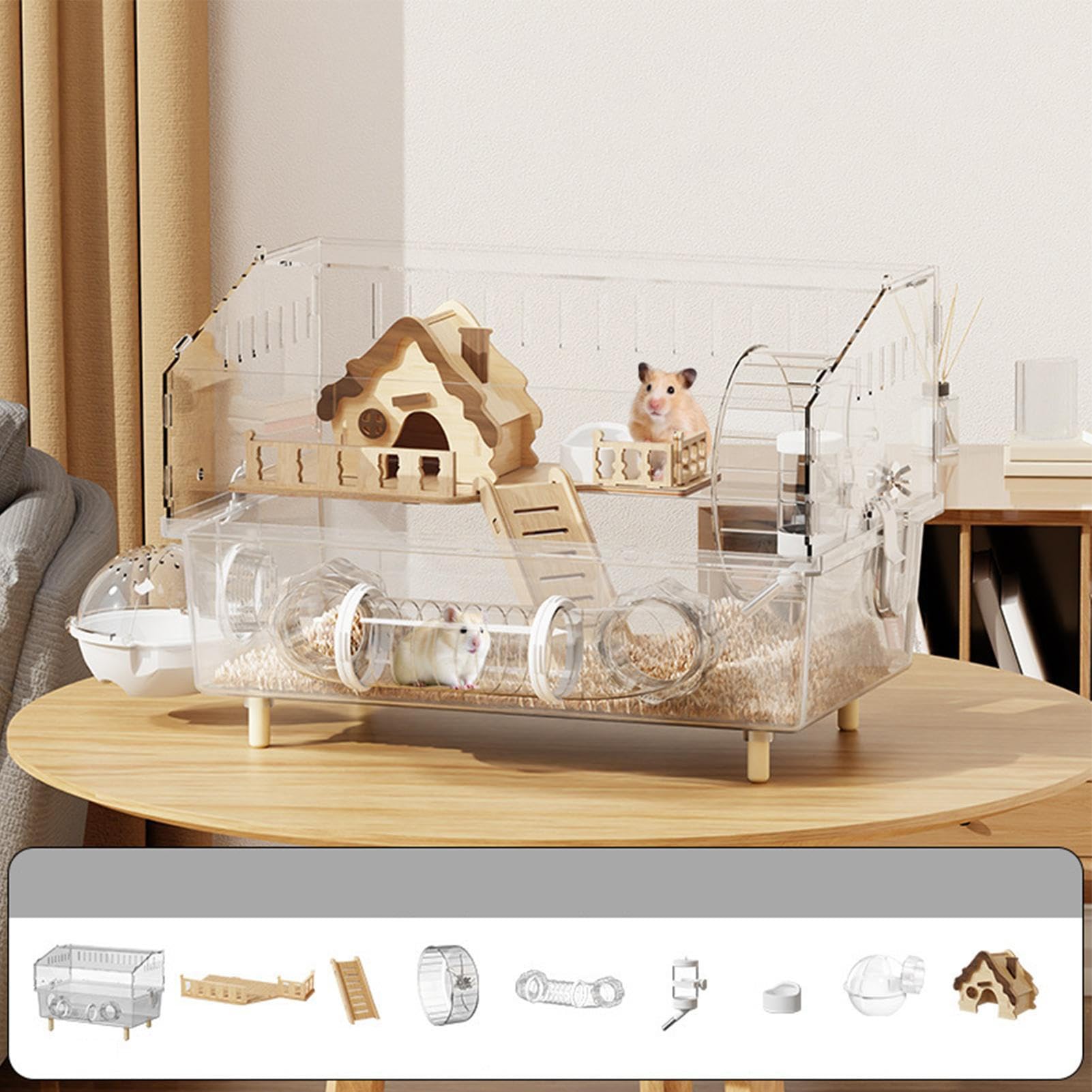 Großer Hamsterkäfig, Deluxe-Doppelschicht-Hamsterkäfig, Kleine Transparente Haustierzuchtbox, 9-teiliges Hamster-Heizgehege-Set, Belüftetes Design, Abnehmbar Und Zusammenbaubar, Geeignet Für Hamster