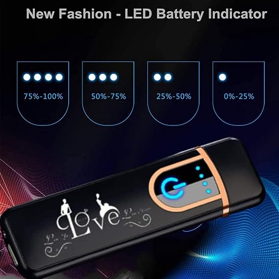 Electronic USB Rechargeable Lighter - Mini Creative Touchscreen LED Power Display Windproof Flameless With Charging Cable, Mute for Boyfriends Father (Red-A)