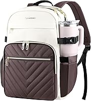 Vista 14 de VANKEAN Mochila para laptop para mujer, Beige-Negro, 15,6 pulg., Mochila para laptop