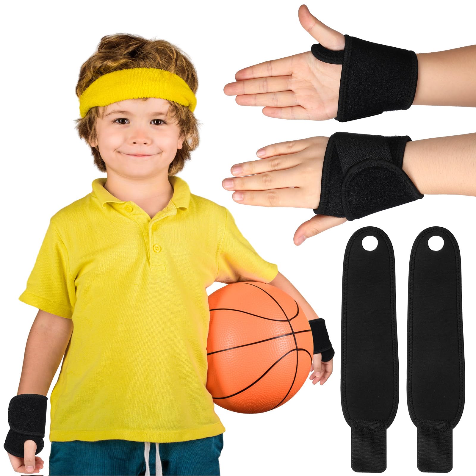 Geiserailie 2 Pcs Wrist Brace for Kids Youth Carpal Tunnel Black Profession Wrist Brace Night Support with Adjustable Compression Straps for Children Sports Sleep