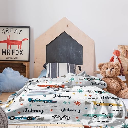 Miniatura 9 de Artsadd Mantas personalizadas con nombre y diseño de transporte, manta con estampado de coches para niñas, niños, ropa de cama para niños pequeños,