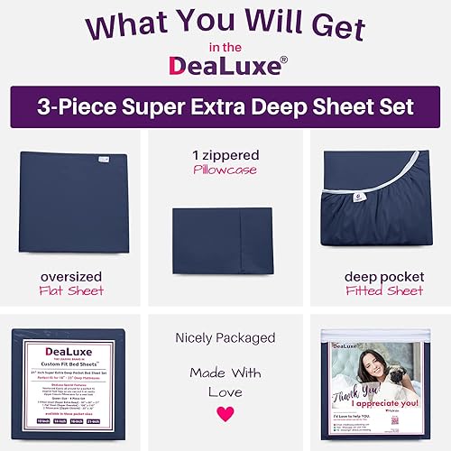 Miniatura 148 de Juego de sábanas de tamaño matrimonial – Juego de sábanas de bolsillo profundo – Juego de 4 piezas con sábana bajera de 21 pulgadas, sábana encimera