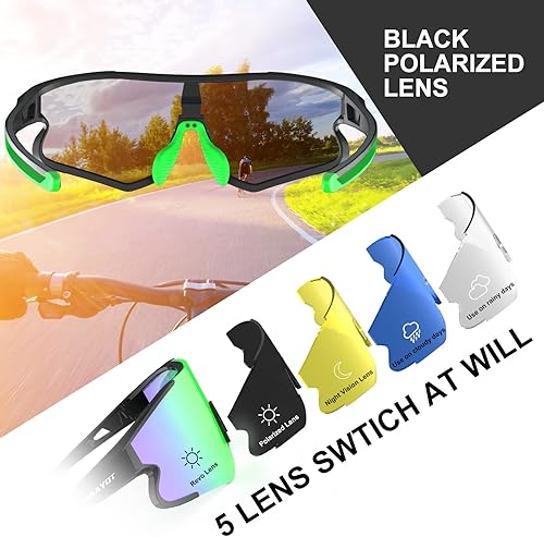 Miniatura 3 de HAAYOT Gafas de sol polarizadas de ciclismo, gafas de sol de béisbol para hombres y mujeres, para deportes, correr, ciclismo, pesca, con 5 lentes