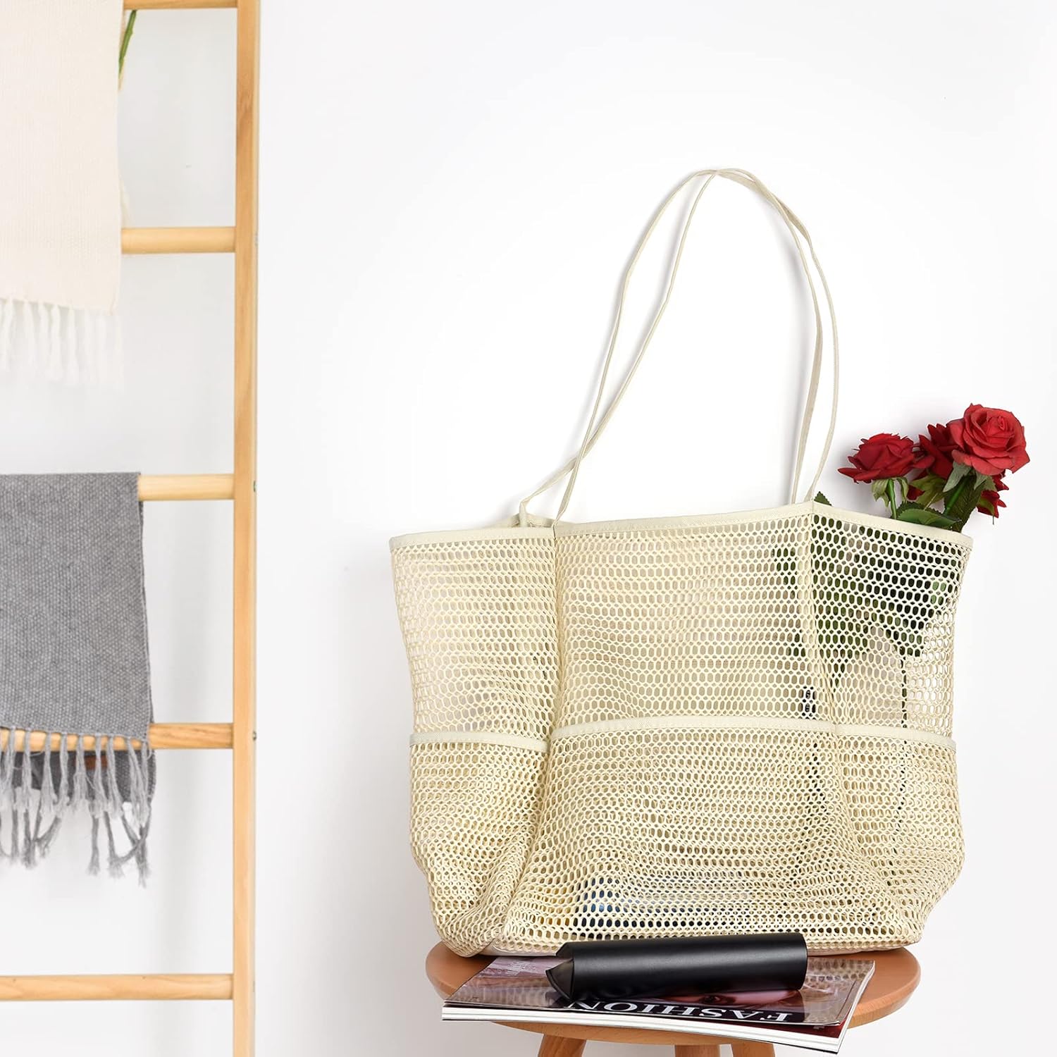 Tainehs Beach Bag - Mesh Tote Bag Beach Vacation Clothes for Women Pool Bag for Travel Pool Family Cruise Essentials 2026 - Image 3