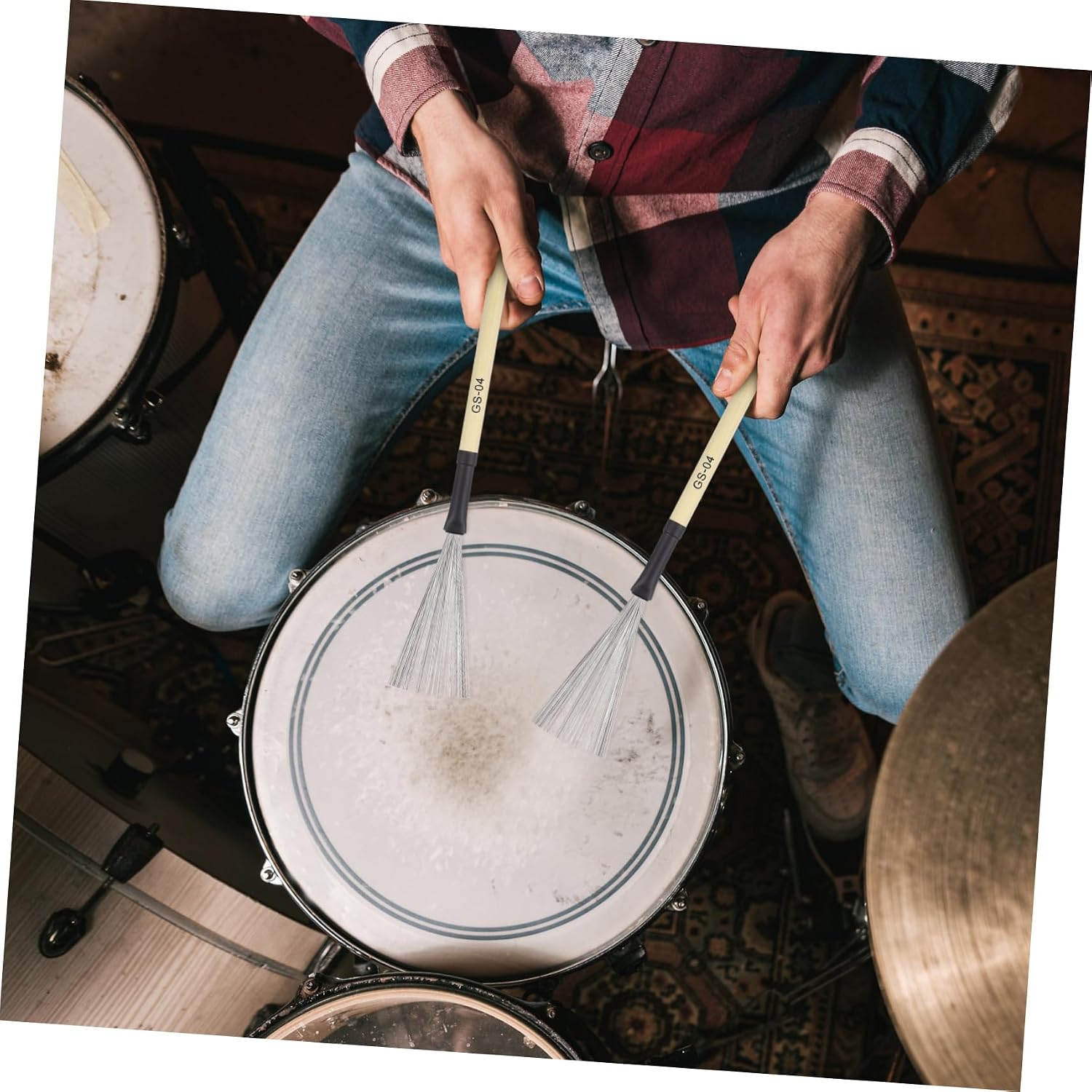 Toddmomy Colored Metal Wire Drum Brushes Wooden Handles 2-Piece Professional Drum Brush Set for Jazz and Percussion Instruments