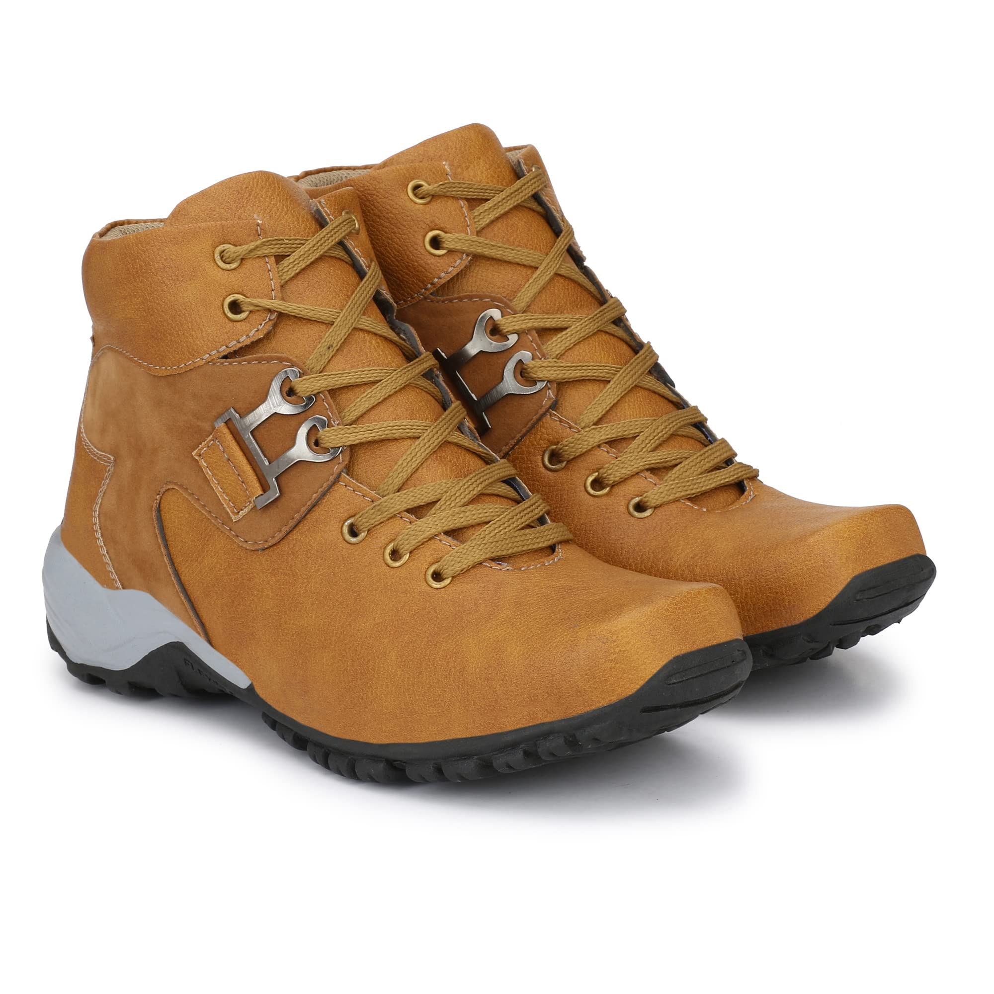 Shoe Island ® Leatherette Tan Brown Edition Lace-Up Heavy Duty High Ankle Length Boots for Men (BAB990), Size 8 UK/India