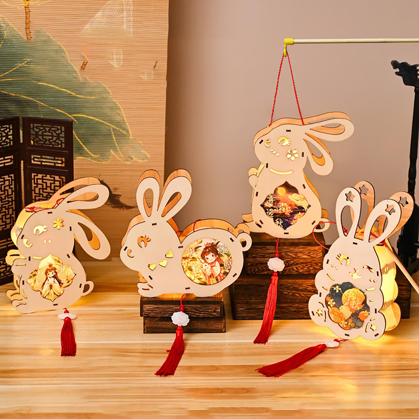 Amazon｜手作りウサギライト装飾文化木製ウサギ秋祭りライト屋内