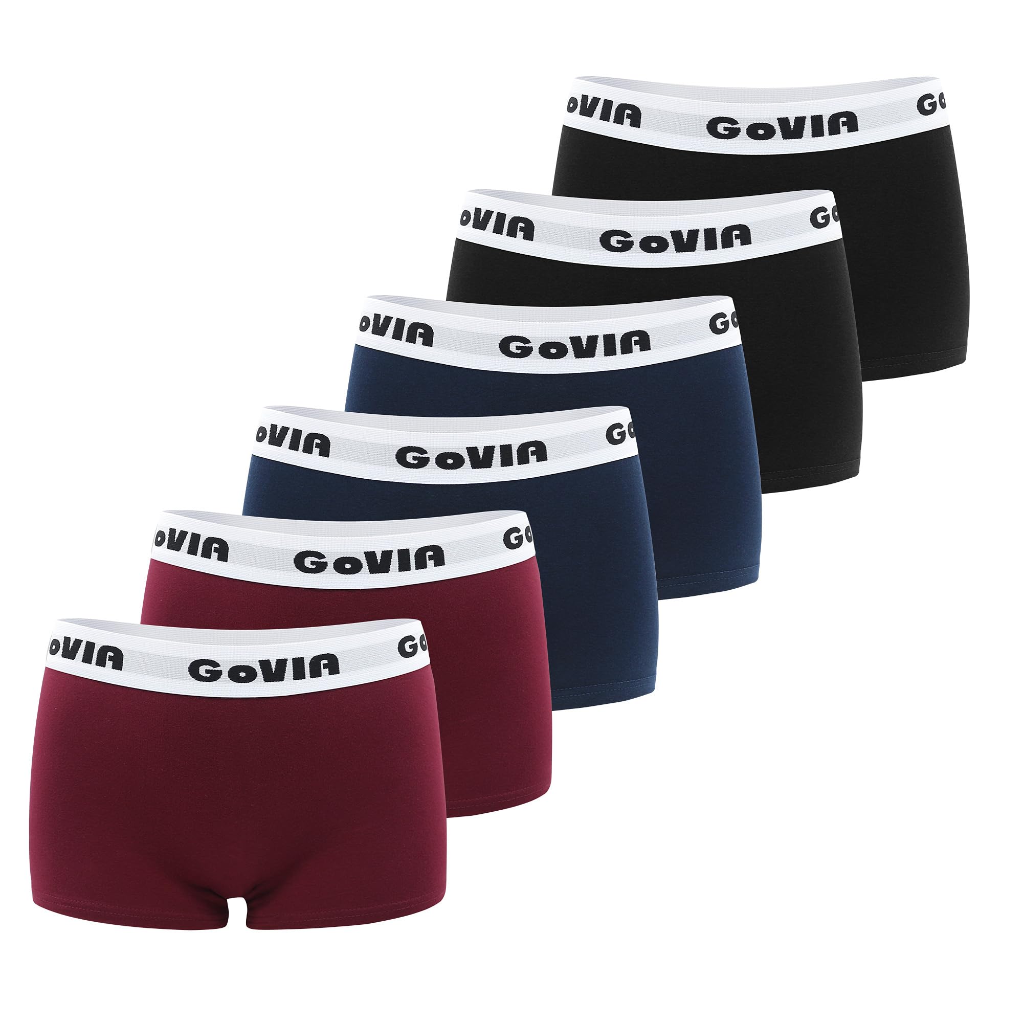Govia Women's 2*Black / 2*Wine / 2*Dark Blue Boxers Underwear, Boyshort Cotton Boxer Briefs Panties Pack Of 6, Black Wine Navy M