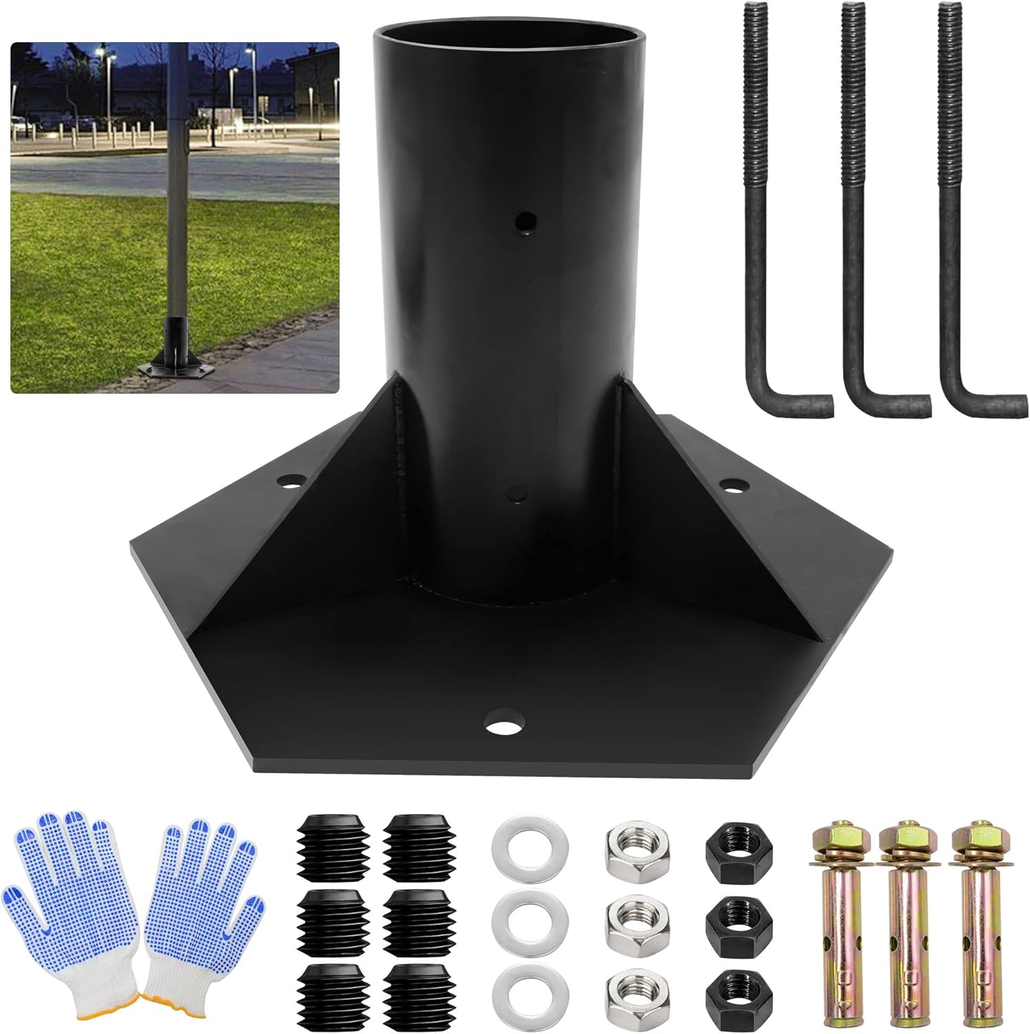Heavy Duty Pier Mount Base, Outdoor Light Post Base for 3 inch Surface Mount Post, Black Post Flange Base, Patio Accessories for Post Light, Mailbox Pole and Flag Pole