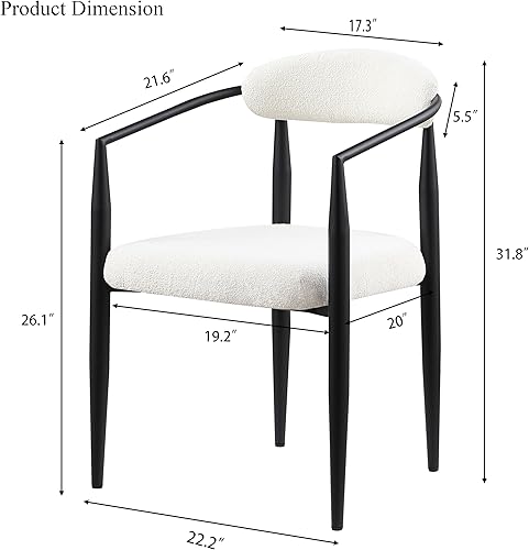 Miniatura 2 de WOKER FURNITURE Modern Boucle - Juego de 2 sillas de comedor con brazos, sillas decorativas de mediados de siglo con patas negras, sillones para