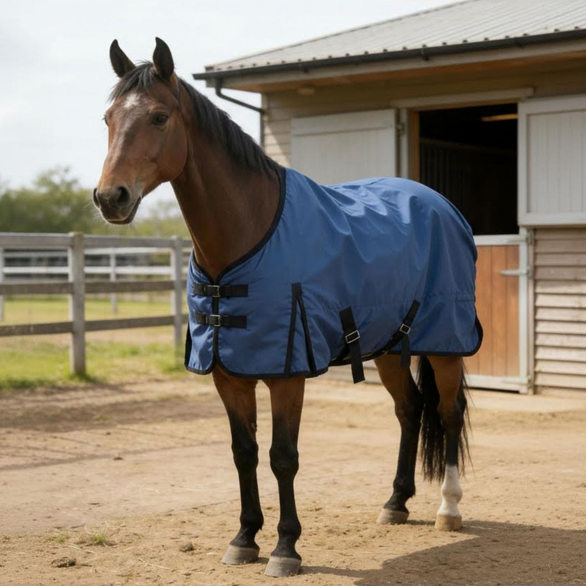 Coperta impermeabile a forma di cavallo 145 135 155 coperta impermeabile con fodera interna 1200D blu 125 cm