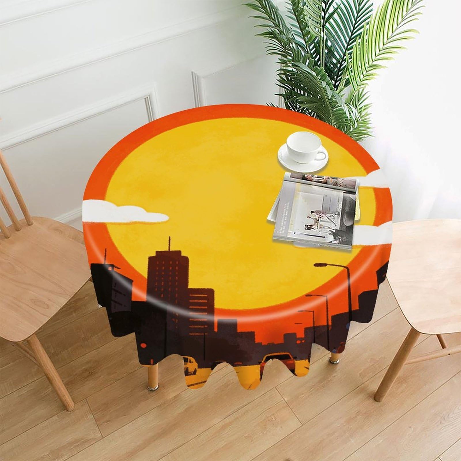 LZQPOEAS Sunset Tablecloth Easy to Clean Polyester Round Table Cover Washable Round Table Cloth Wrinkle-Free Circle Decoration Tablecloth for Kitchen and Dining Room 60"