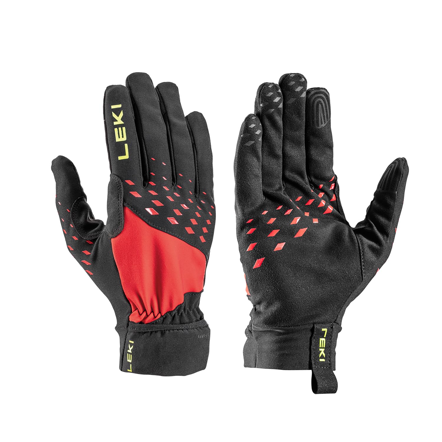 LEKI Ultra Trail Storm Lightweight Water-Resistant Touchscreen Running Gloves - Black-Red-Yellow - Large