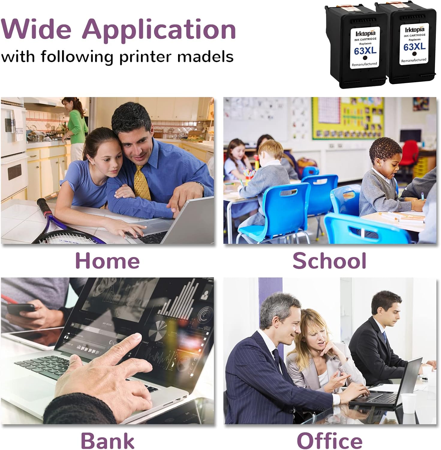 TOP оƒƒERS Inktopia Remanufactured Ink Cartridge Replacement for HP 63 XL 63XL Use with HP OfficeJet 5255 5258 3830 3831 3832 Envy 4512 4516 4520 DeskJet 1112 2130 3633 3634 Printer (2 Black)