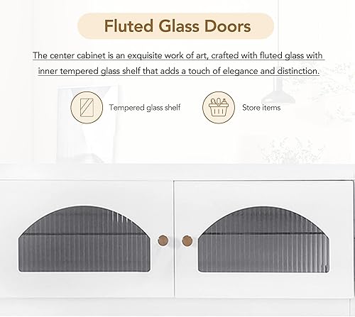 Miniatura 7 de Lostcat Soporte de TV con cajones, centro de entretenimiento de 86 pulgadas con puertas de vidrio estriado para televisores de hasta 90 pulgadas,