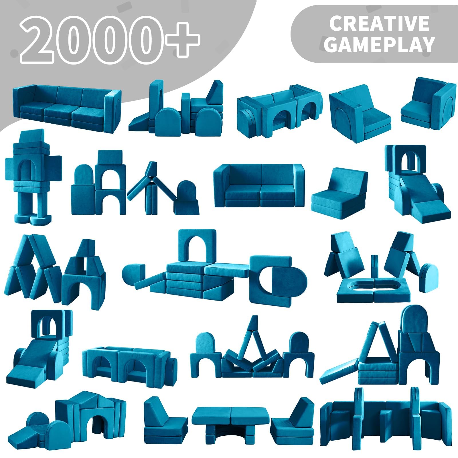 Spielsofa für Kinder 13-teilig, Modulares Kindersofa für Spielzimmer, 13-in-1 Multifunktionssofa zum Spielen, Kreativsein und Schlafen, Indoor-Kindercouch für Jungen und Mädchen