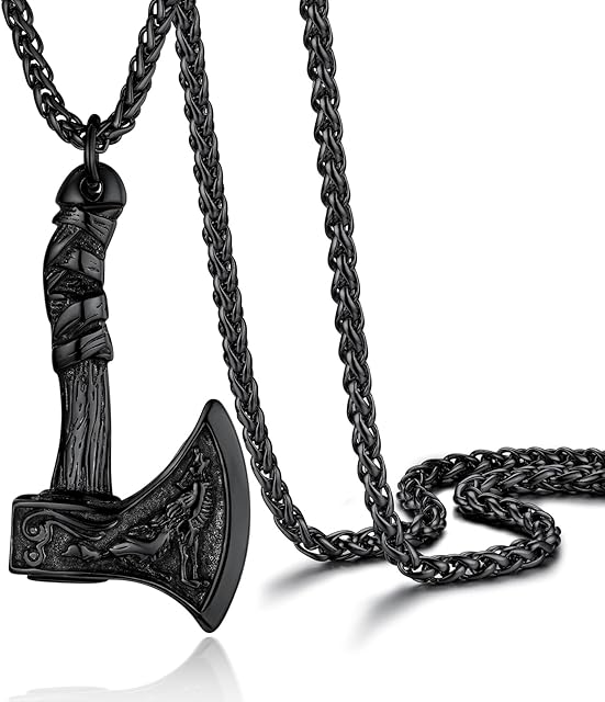 PROSTEEL Men Viking Necklace, Axe Compass Medallion Necklace -Stainless Steel/Gold Plated-Send Gift Box
