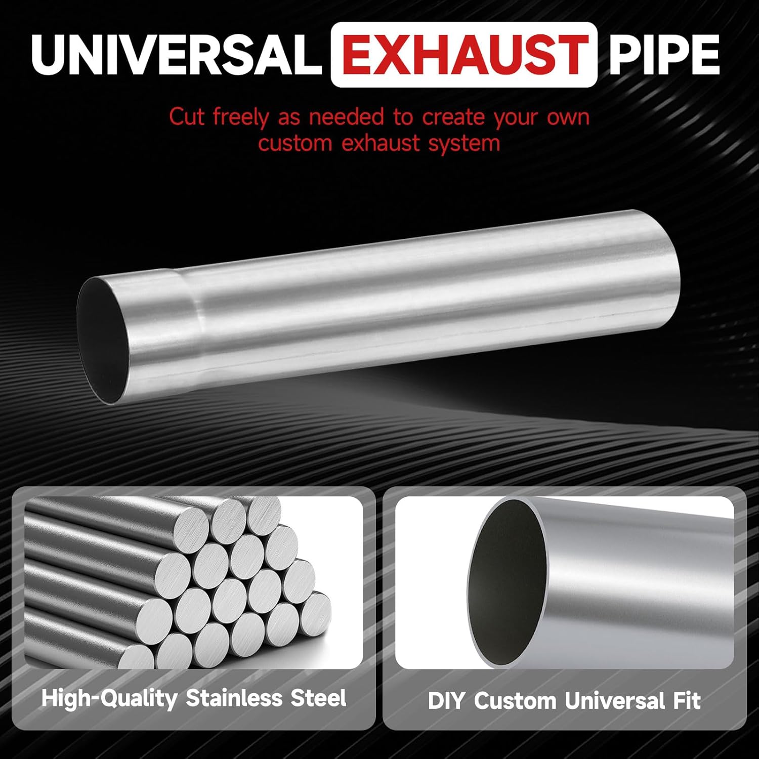 A-KARCK Straight Exhaust Pipe 3" OD, Stainless Steel 18" Long Mandrel Exhaust Tube
