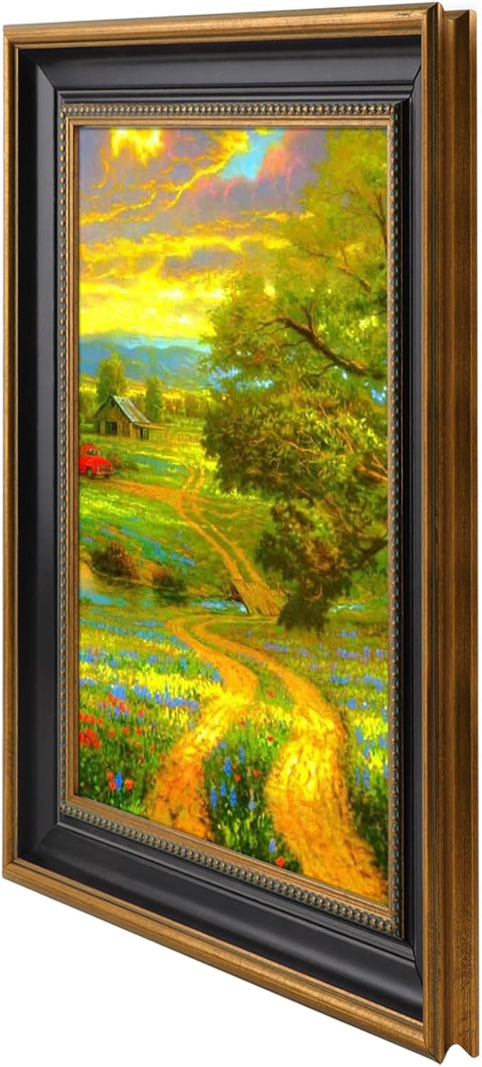 Space Art Deco,11x17 Picture Frame without Mat for 11x17 Photo/Print, High Definition Real Glass Wall Display (Ornate Gold/Black)