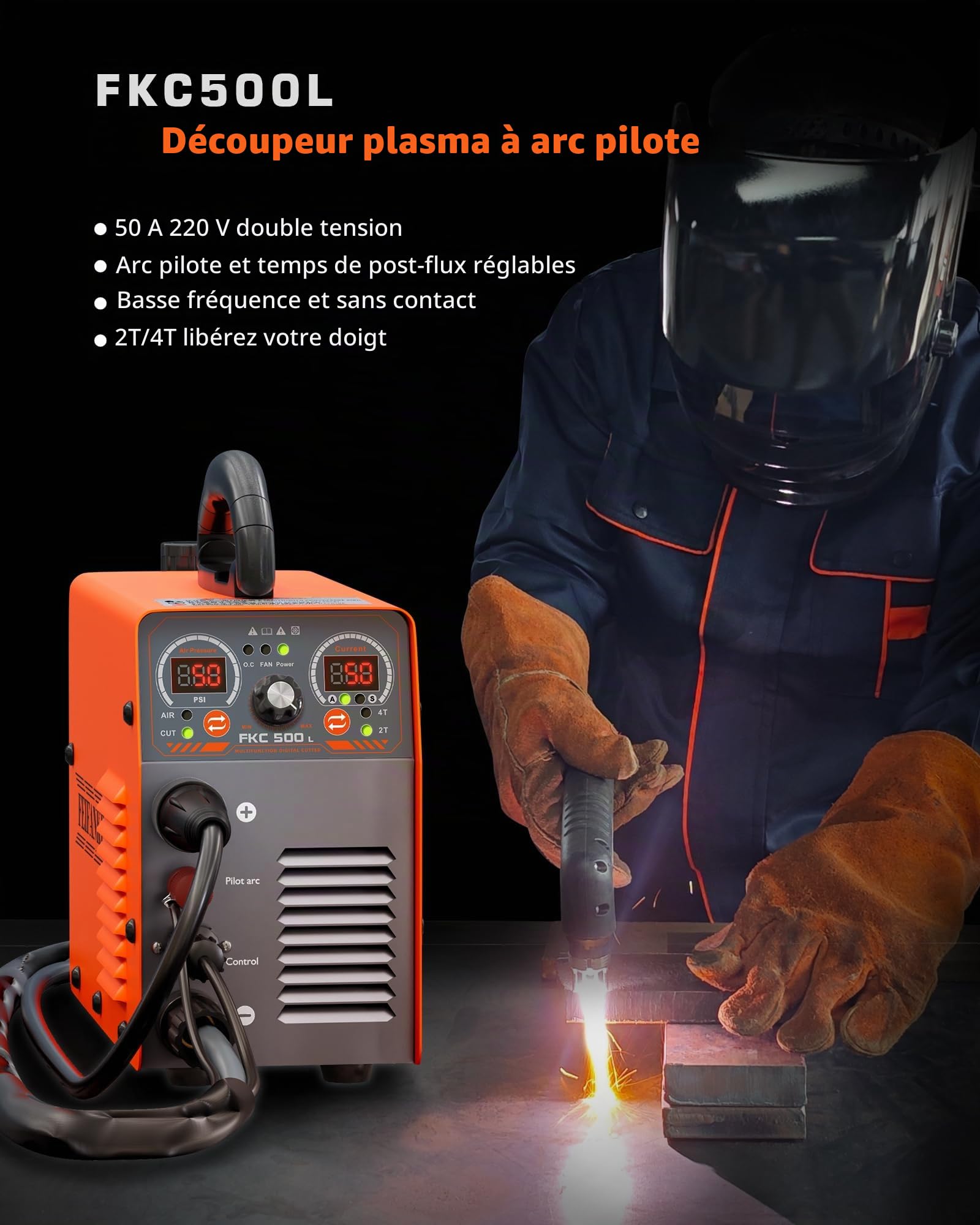 FEIFANKE Decoupeur Plasma 230V 50A Torche De DéCoupe Sans Contact à Basse FréQuence IGBT 2T/4T avec Soufflage ArrièRe pour La DéCoupe D'Acier Inoxydable D'Aluminium et Cuivre Epaisseur Coupe Max 25mm