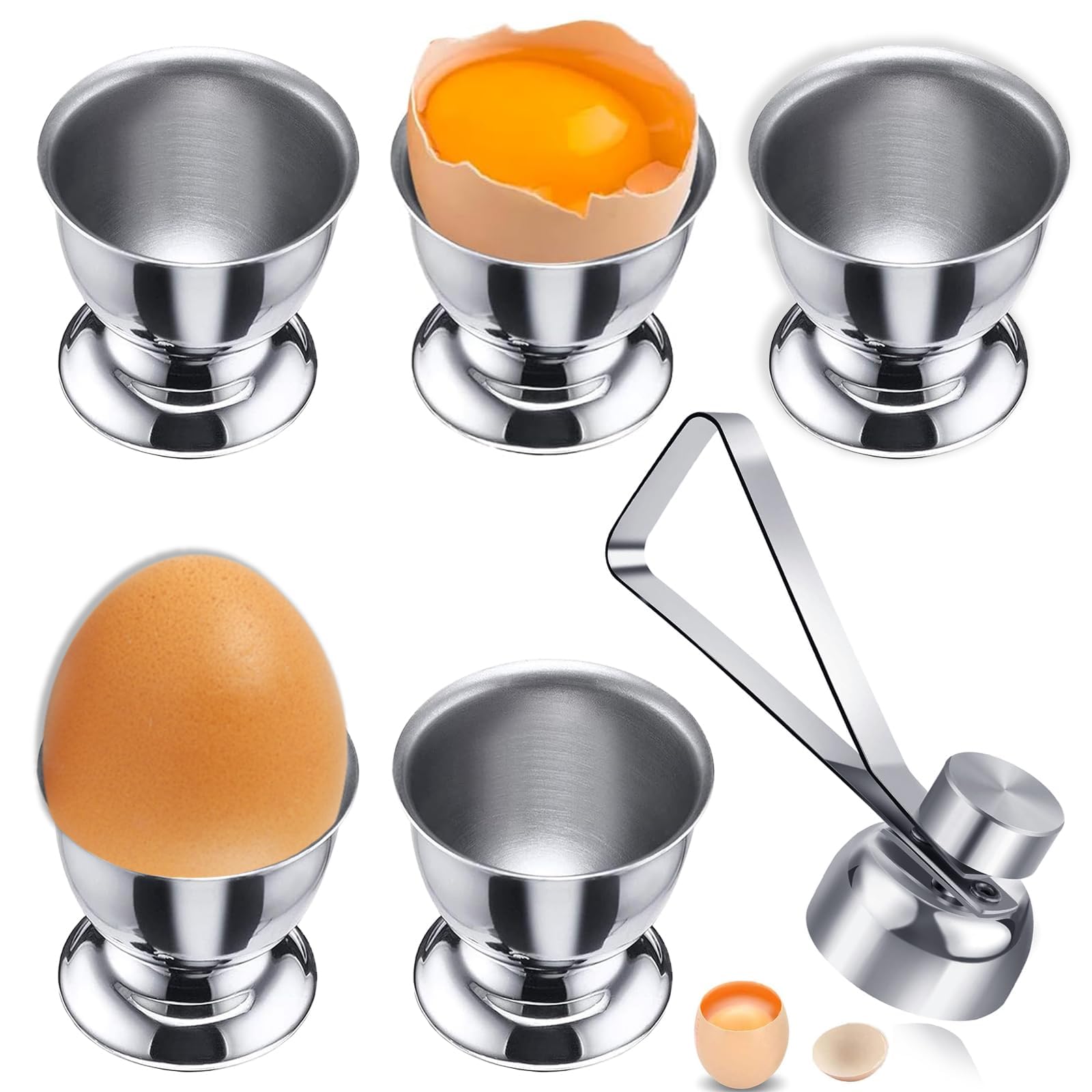 5 coquetiers acier inox + 1 ouvre-œuf