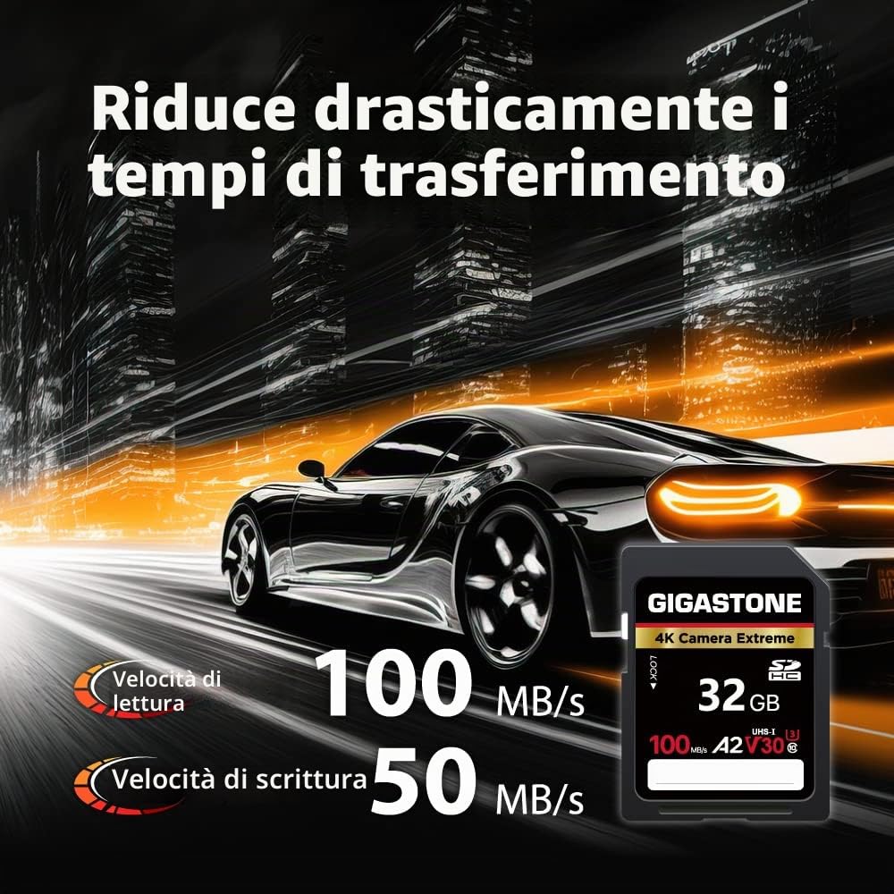 GIGASTONE A2 V30 Scheda di Memoria SDHC 32 GB, Set da 2, 4K Camera Extreme, Velocità 100 MB/s per Fotocamera Canon Nikon Sony Panasonic, U3 UHS-I Classe 10 per 4K UHD Video, con 2 mini custodie
