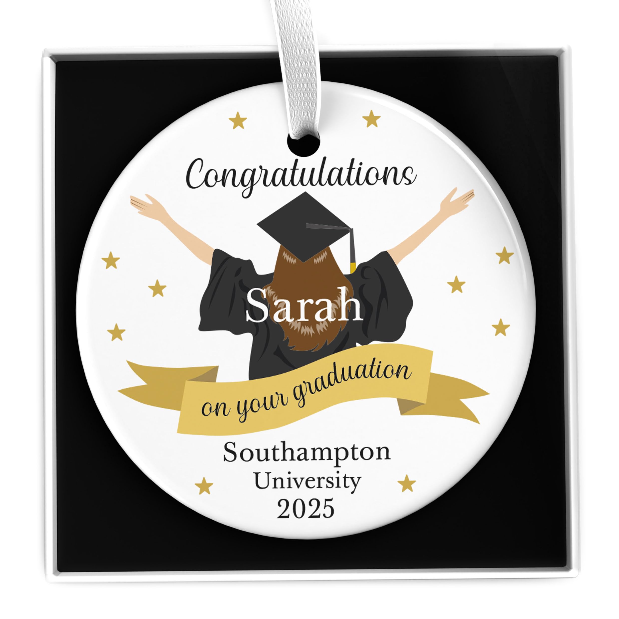 Beecreative Personalised Graduation Ornament - Heart Keepsake Gift Box - Ceramic - White - University, College, Nursery, Pre-School Graduation