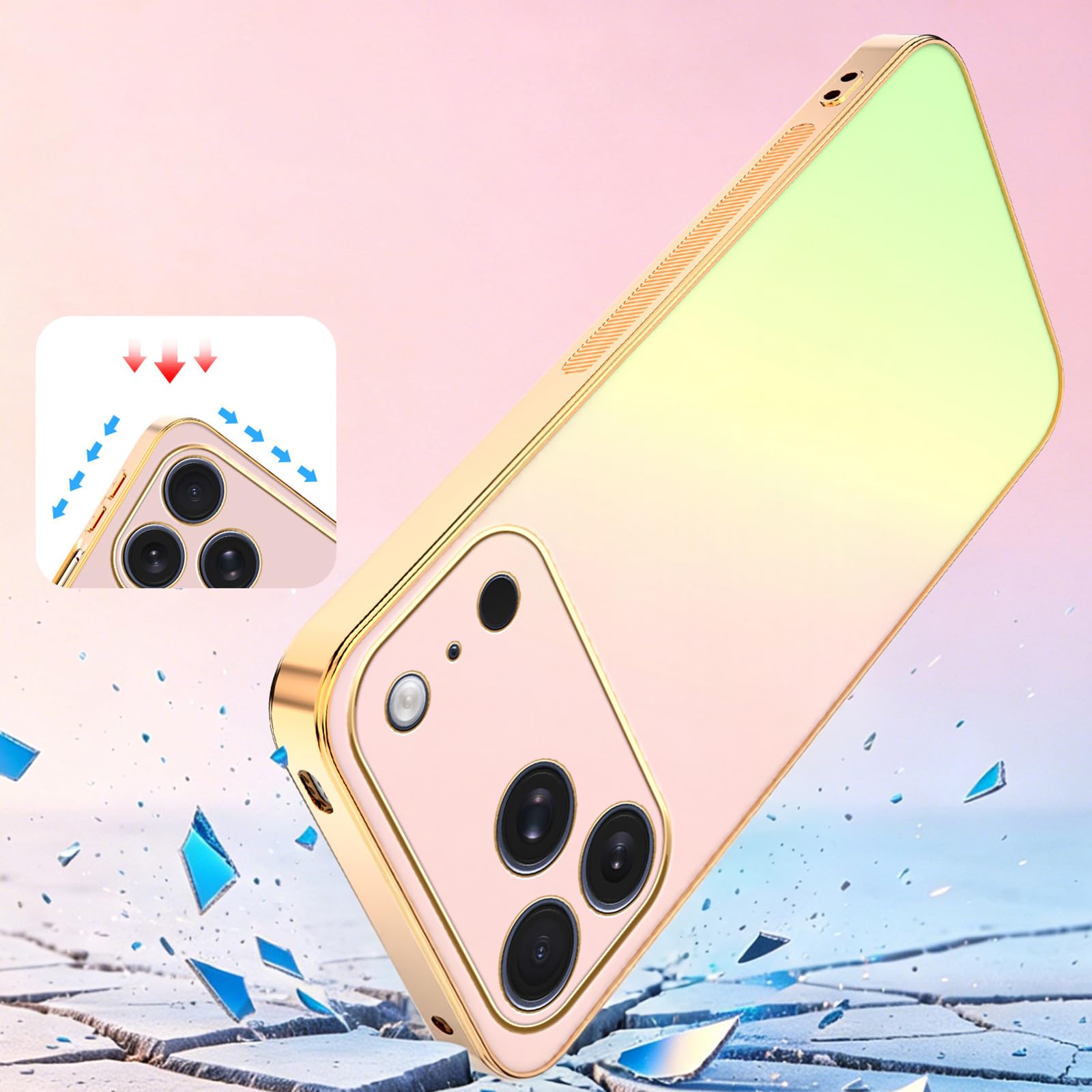 Sottile Custodia per iPhone 17 Pro Max/17 Pro/17 Air/17, Glassata Gradiente | Lusso Galvanizzazione Cornice Caso Completa Fotocamera Protezione Cover Compatibile con Ricarica Wireless