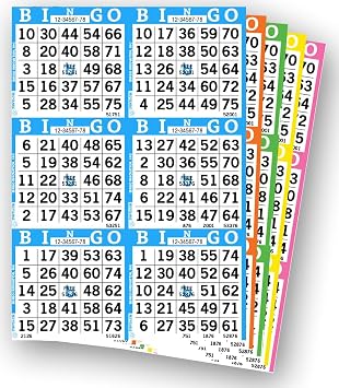 Bingo Books 6 Faces, 5 Pages Each, 100 Disposable Game Books Recyclable Dauber Sheets, Bulk Cards for Seniors & Fundraisers 6on5up