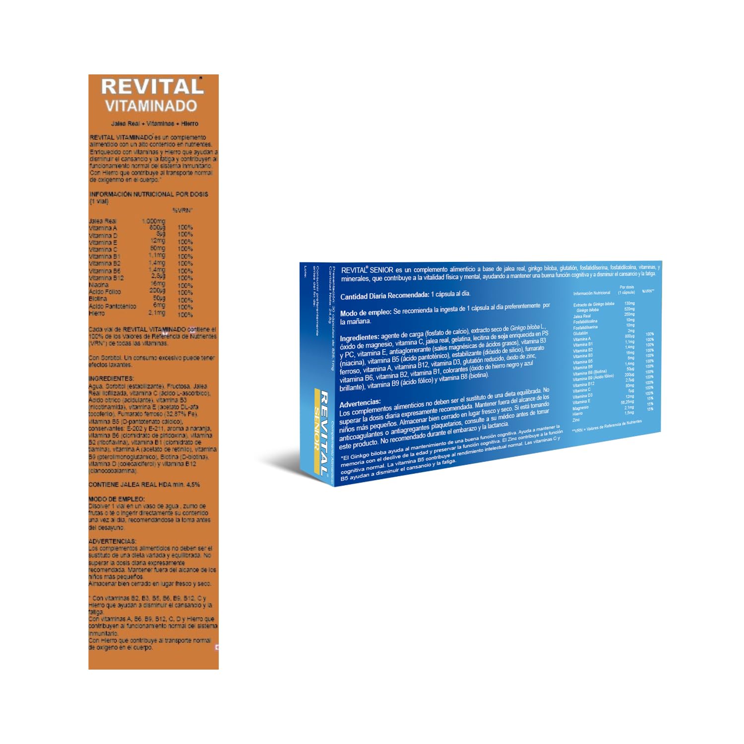 Pack Vitalidad Senior - Revital Vitaminado + Revital Senior 30 Cápsulas - Ayuda a Mejorar el Rendimiento Cognitivo y a Disminuir el Cansancio y la Fatiga - con Jalea Real, Ginkgo Biloba y Vitaminas