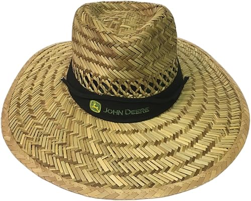 John Deere Sombrero de paja negro de marca con correa para el cuello
