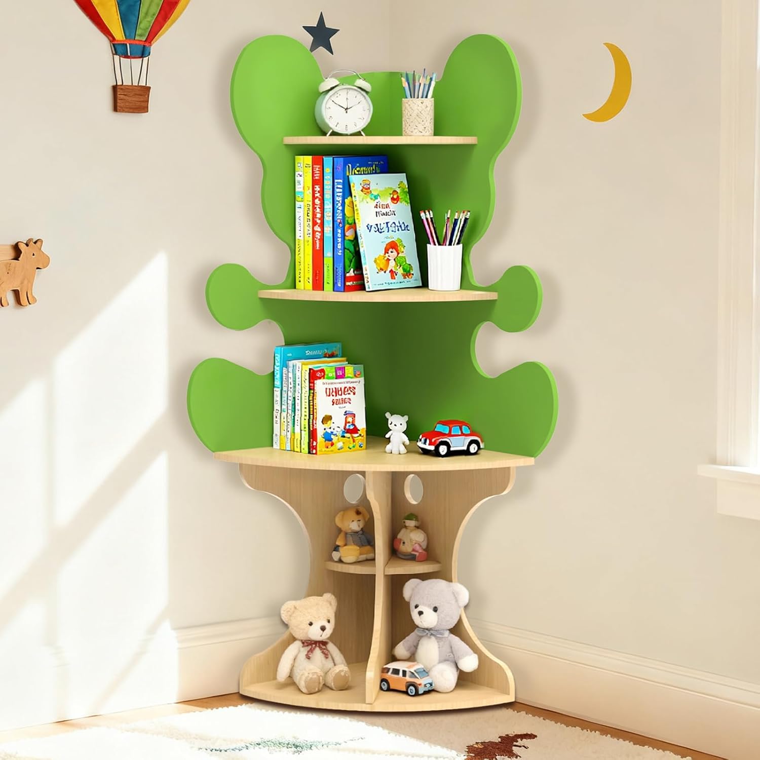 Bookshelf for Kids, Children Cloud-Bookshelf, Space-Saving Montessori Toddler Corner Bookcase for Nursery, Classroom, Kindergarten, Kids Rooms