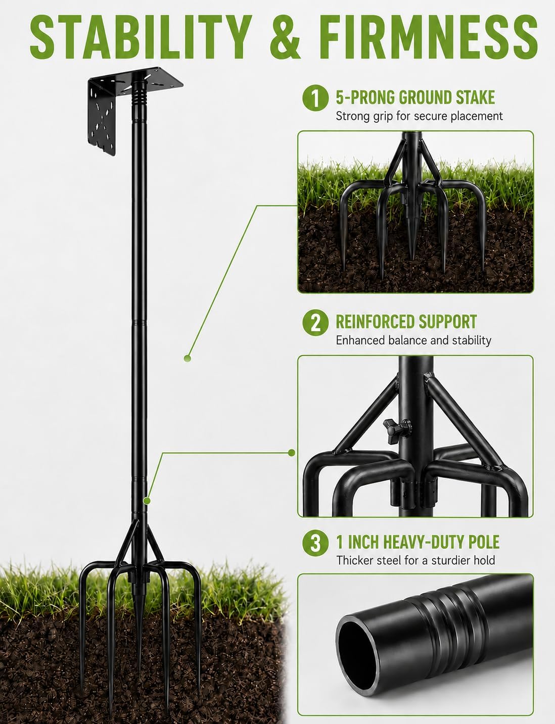 Bird Feeder Pole & Birdhouse Pole with Squirrel Baffle - 76 Inch Heavy Duty 1-Inch Diameter Metal Mounting Kit for Smart Bird Feeders, Patio & Garden (76in Pole) image 3
