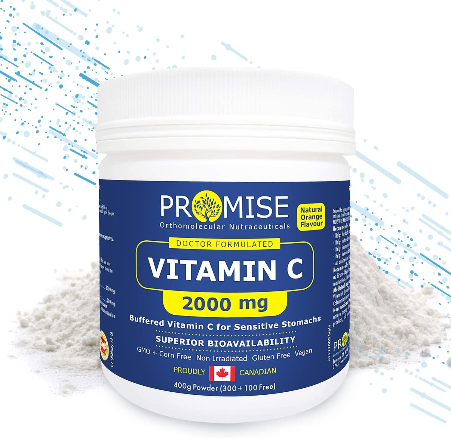 Promise Buffered Vitamin C Powder Orange Flavor2000mg, 400g, 80 Day Supply, Easy On The Stomach