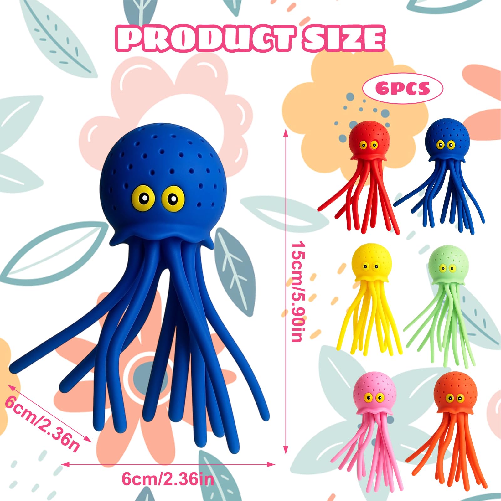 6PCS Octopus Bath Toy, Underwater Toy Buddy, Octopus Toy, Multi-Color Soft Bath Toy Swimming Toys, Floating Pool Toys, Cute Floating Kids Bath Toys for Kids Gift - Image 2