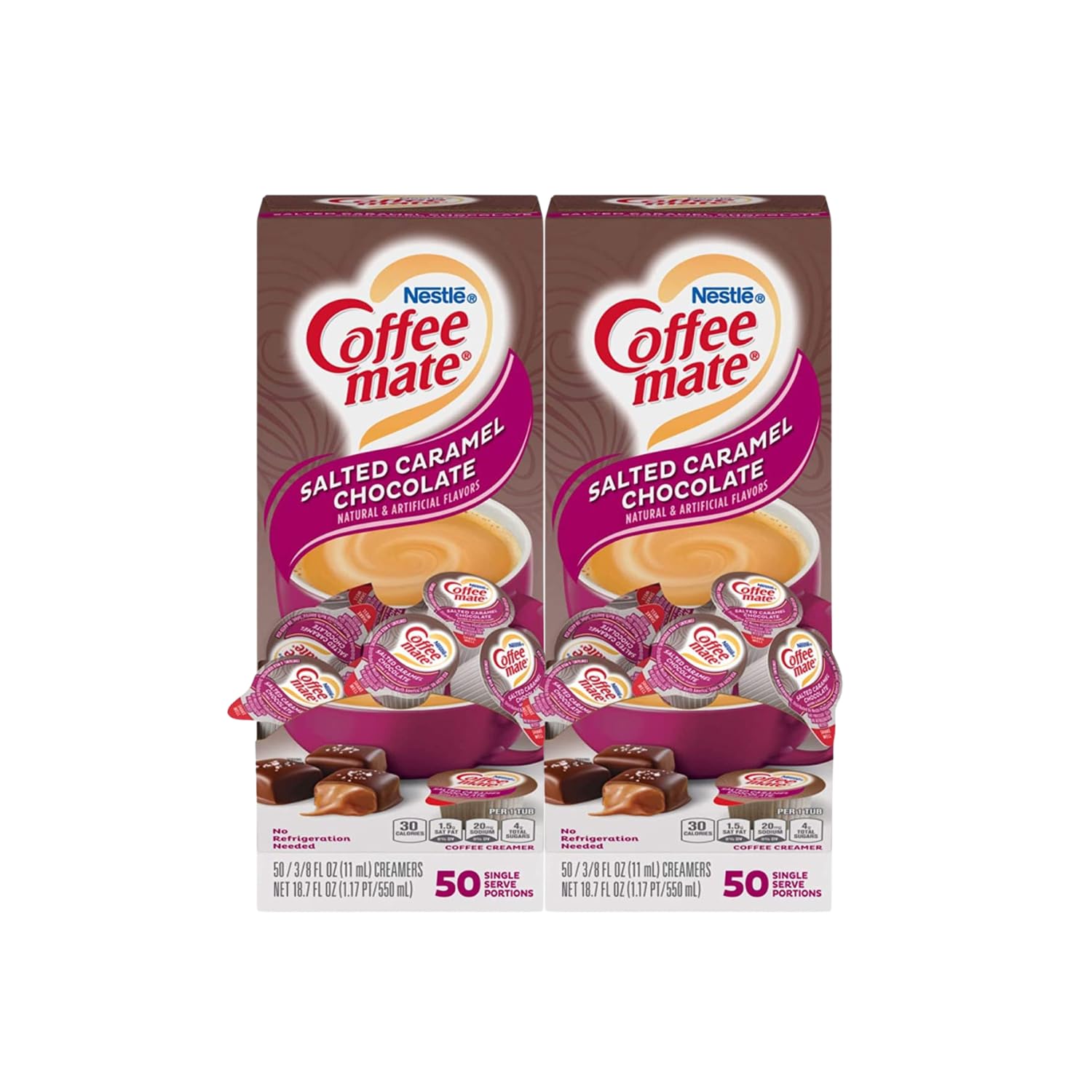 Coffee-Mate Single Serve Creamers Salted Caramel Chocolate - 50CT | Easy and Convenient | Kosher Dairy, Lactose Free, Cholesterol Free | 2 pack (100 pods)