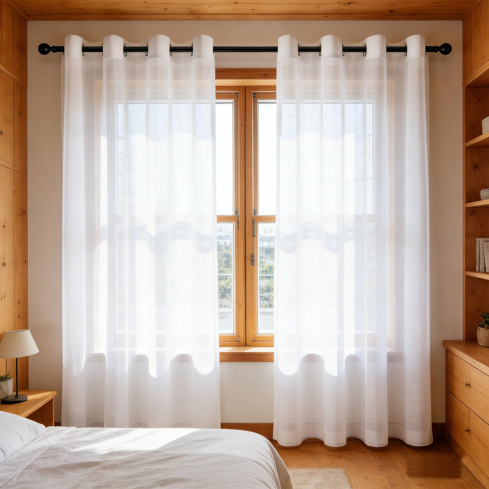 GUOJUN Gardinen Vorhänge mit Ösen 125 x 195 cm Weihnachten Dekoration, mit Ösen Vorhang Halbtransparent für Schlafzimmer Wohnzimmer, Weiß