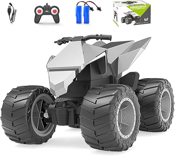 Powvan Cyber Style ATV Motorcycle Toy with Remote Control Dual Motor Dual Battery RC Car 2.4 Ghz Agile and Convenient Control 1/18 Model Truck Light Effect Age for 3 4 5 6 7 8 9 10 Year Old