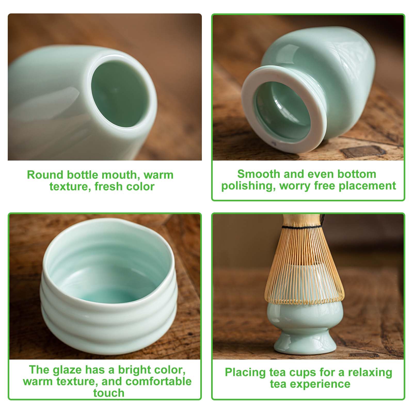 Set Matcha Da 5 Pezzi - Ciotola Ceramica, Frusta Bamb&ugrave;, Cucchiaio E Portapennello - Ideale Regalo