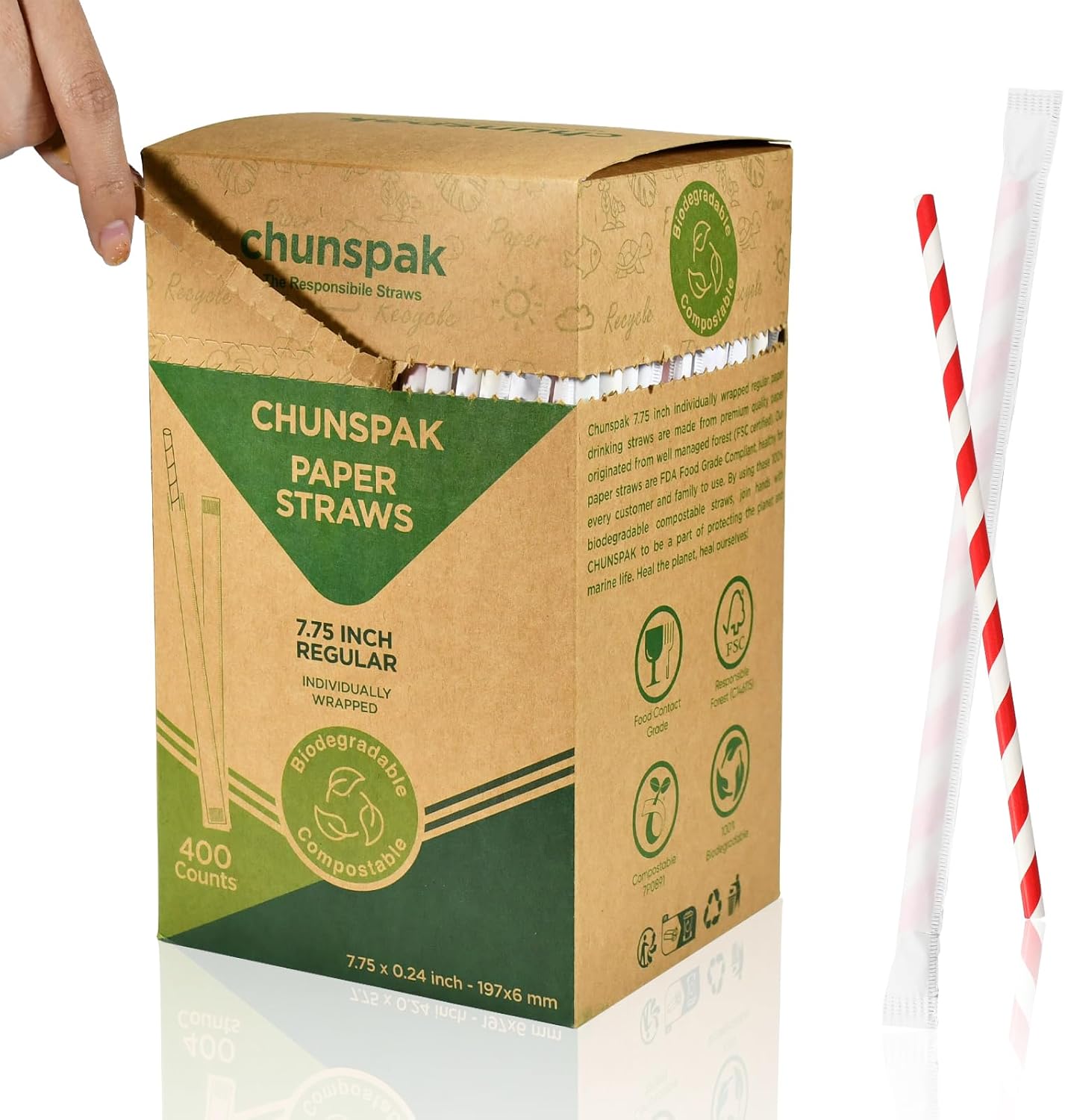 Individually Wrapped Disposable Paper Drinking Straws 7.75'' x 0.24'' - Colorful Stripes [400 Counts] - Eco-friendly Biodegradable - Image 8