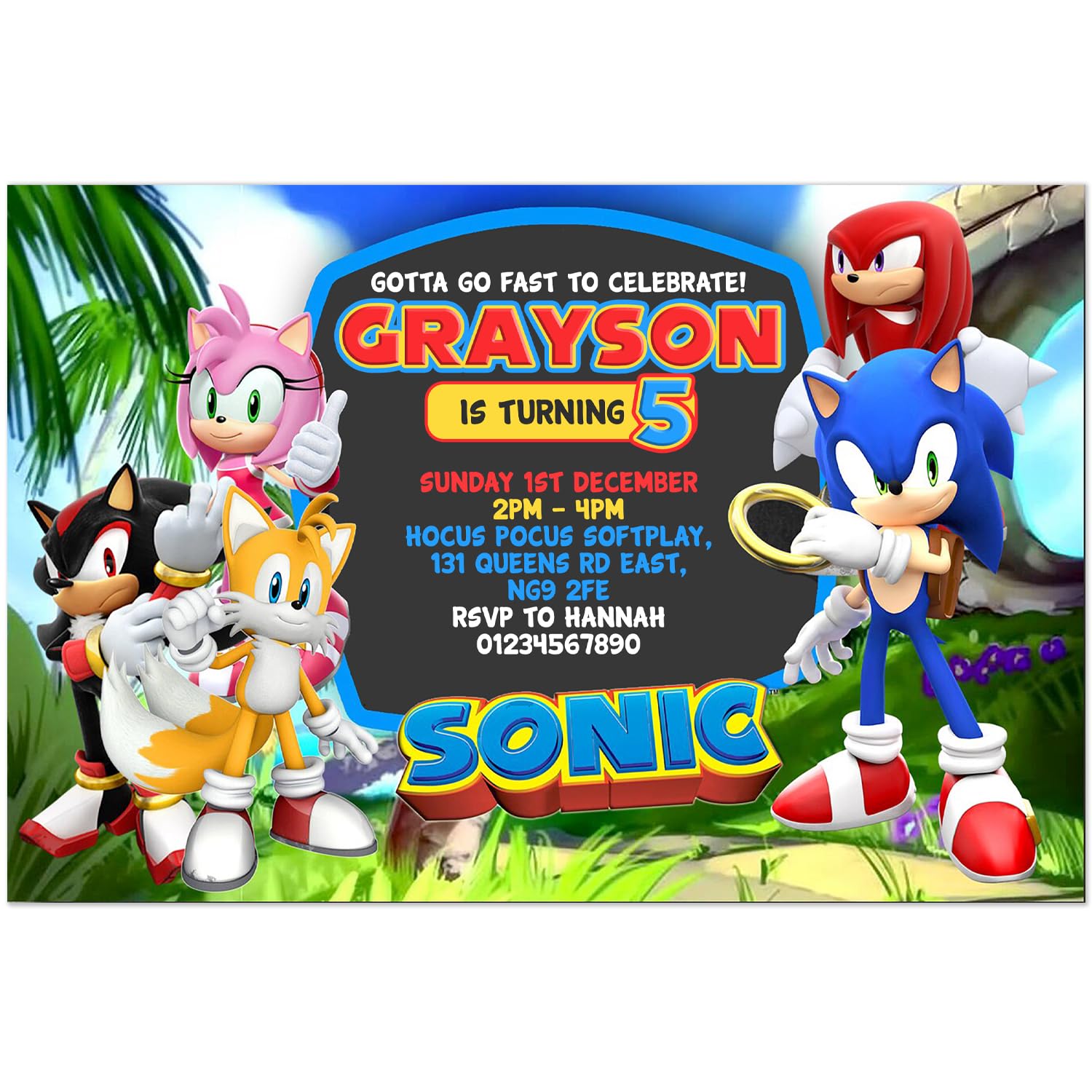 Personalised Gaming Sonic Birthday Party Invitations, Videogames Party Invites Boys Girls | PACK OF 10 WITH ENVELOPES