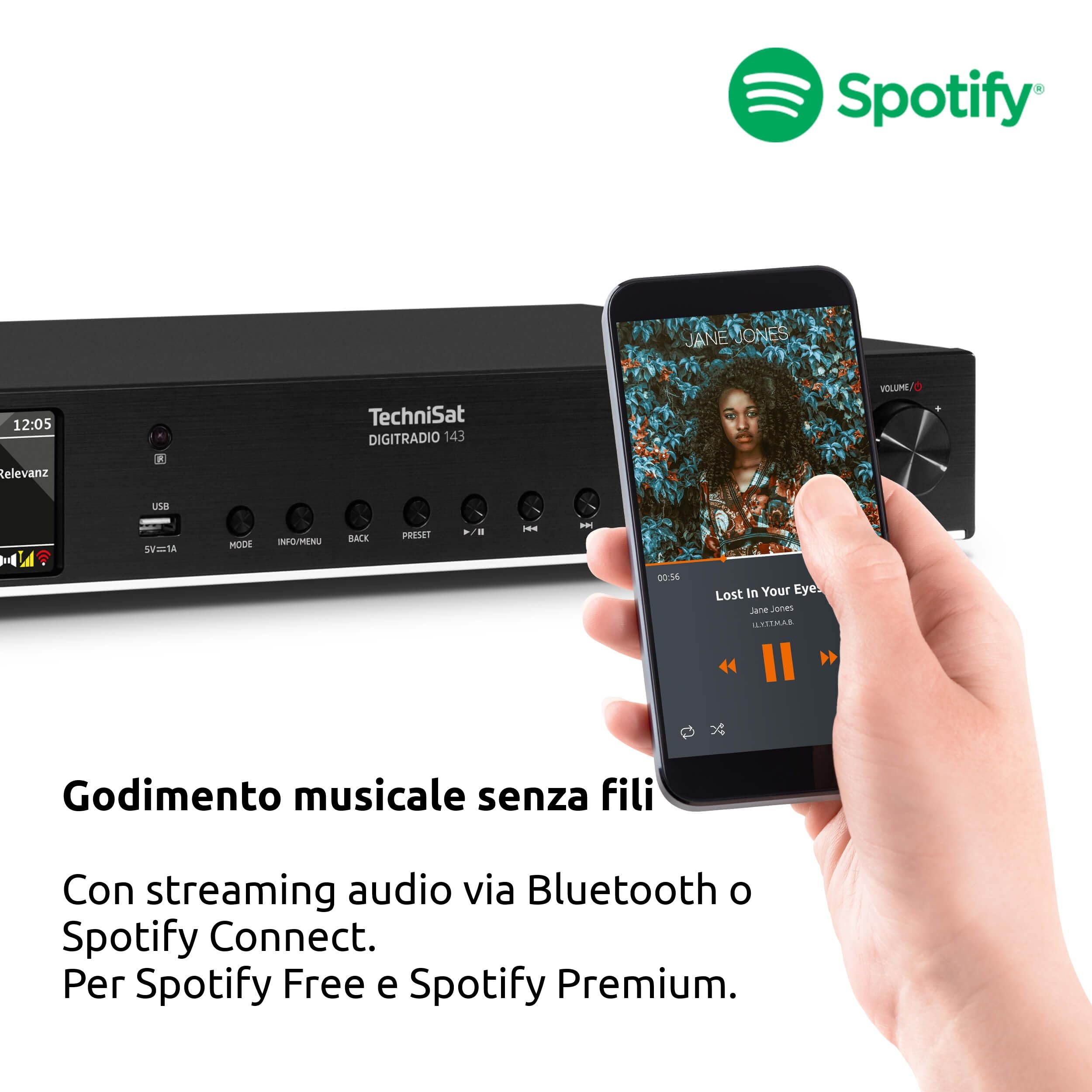 TechniSat DIGITRADIO 143 (V3) Sintonizzatore HiFi Radio Internet DAB+ Bluetooth Spotify Connect Nero