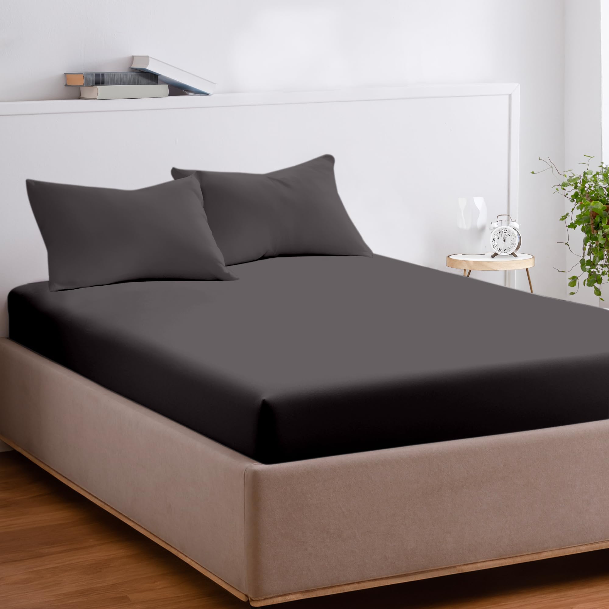 Ekoscious Dark Grey 100% Tencel Lyocell Eucalyptus Sateen Soft Solid, Single Size, 40Cm Deep Pocket Fitted Bed Sheet, - Breathable, Cool & Softer