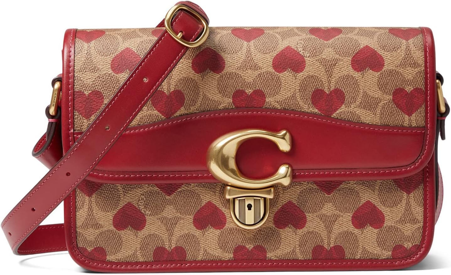 Coach Coated Canvas Signature with Heart Print Studio Shoulder Bag Tan Red Apple One Size