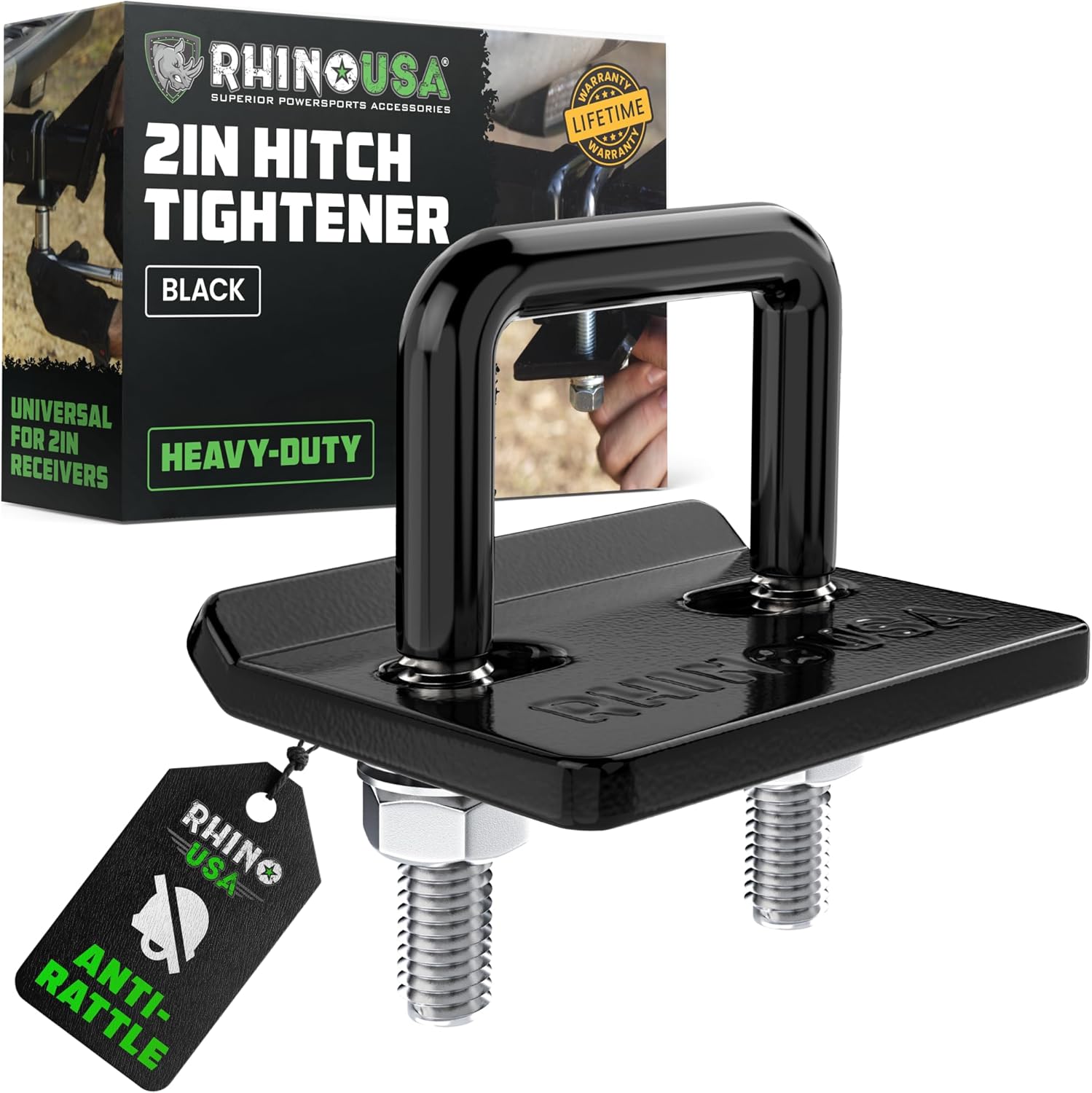 Rhino USA Hitch Tightener Anti Rattle Clamp (for 2 inch Hitches) Heavy Duty Steel Trailer Hitch Stabilizer - Weatherproof Protective Anti-Rust Silencer for Bike Rack, Hitch Receiver & More!