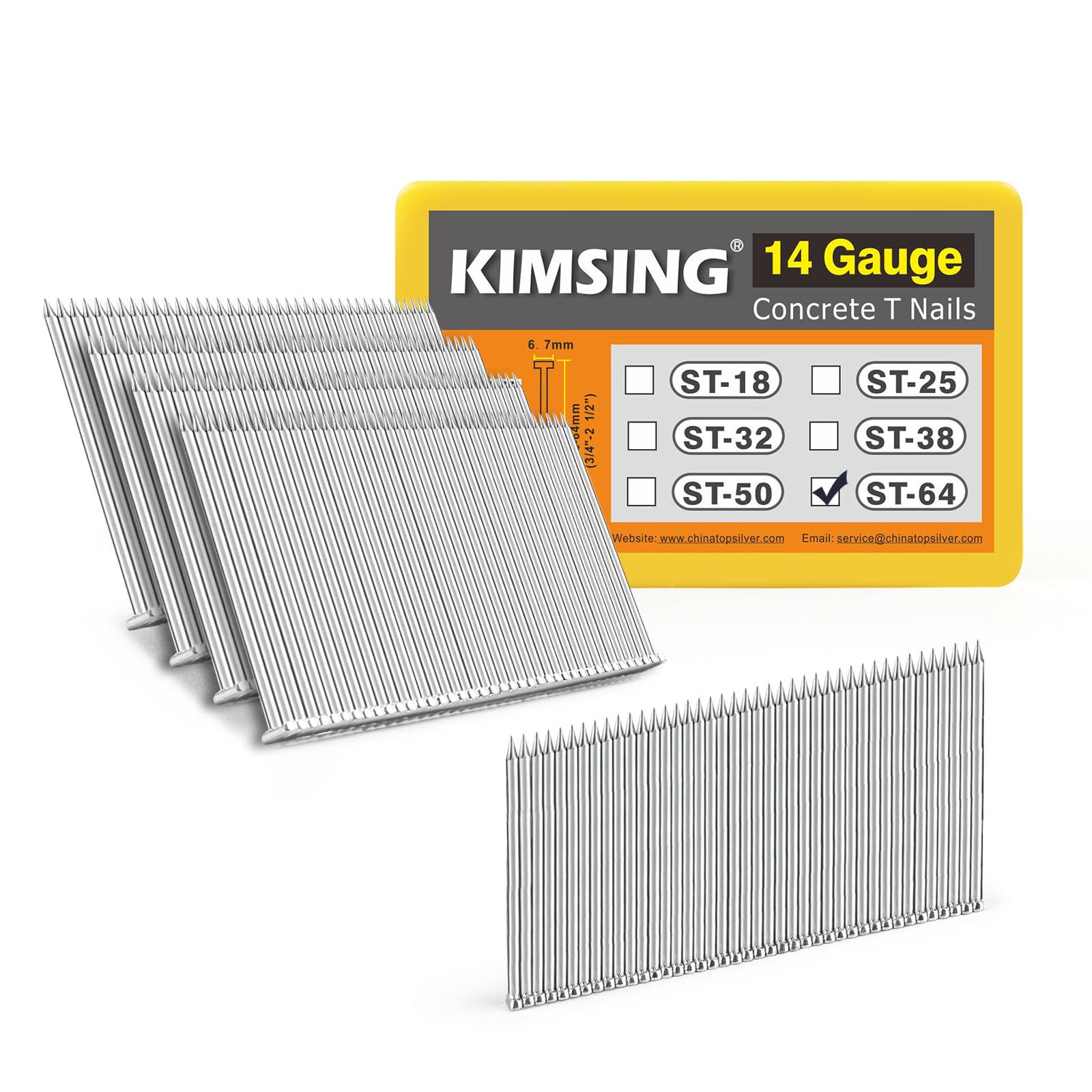 KIMSING 14 Gauge 2-1/2'' Length (64 mm) Concrete Nails 800 PCS/BOX, Concrete T-Nails for Concrete Nailers Smooth Shank