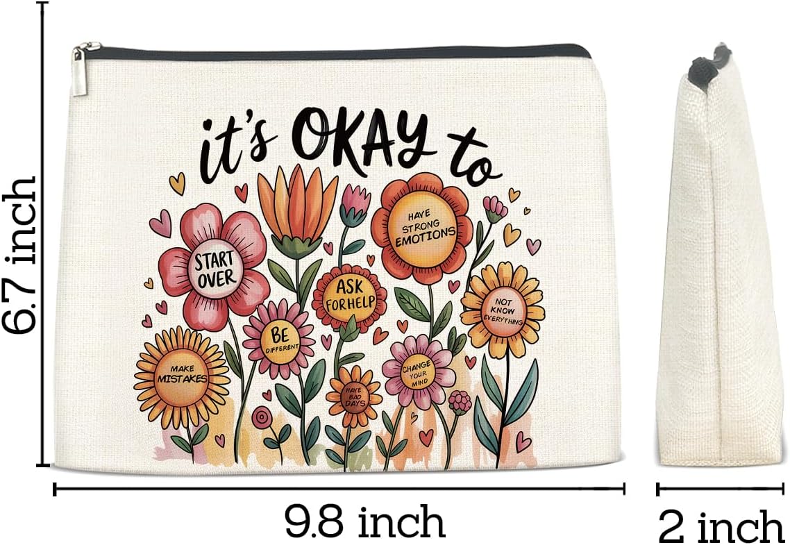 Boho Mental Health Makeup Bag for Women Girls Floral Inspirational Aesthetic Cosmetic Pouch Travel Toiletry Bag 2026 - view 1